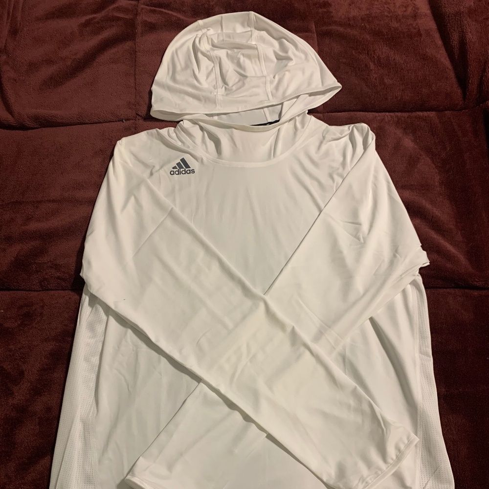 ADIDAS LONG SLEEVE WHITE HOODIE PULLOVER